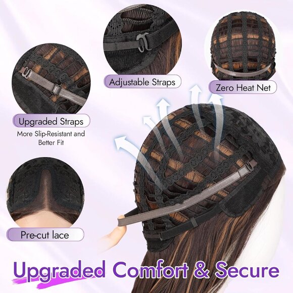 Brown Highlight Long Wavy Wig for Women, Pre-Cut HD Lace Natural Hairline 18" - Picture 4 of 5